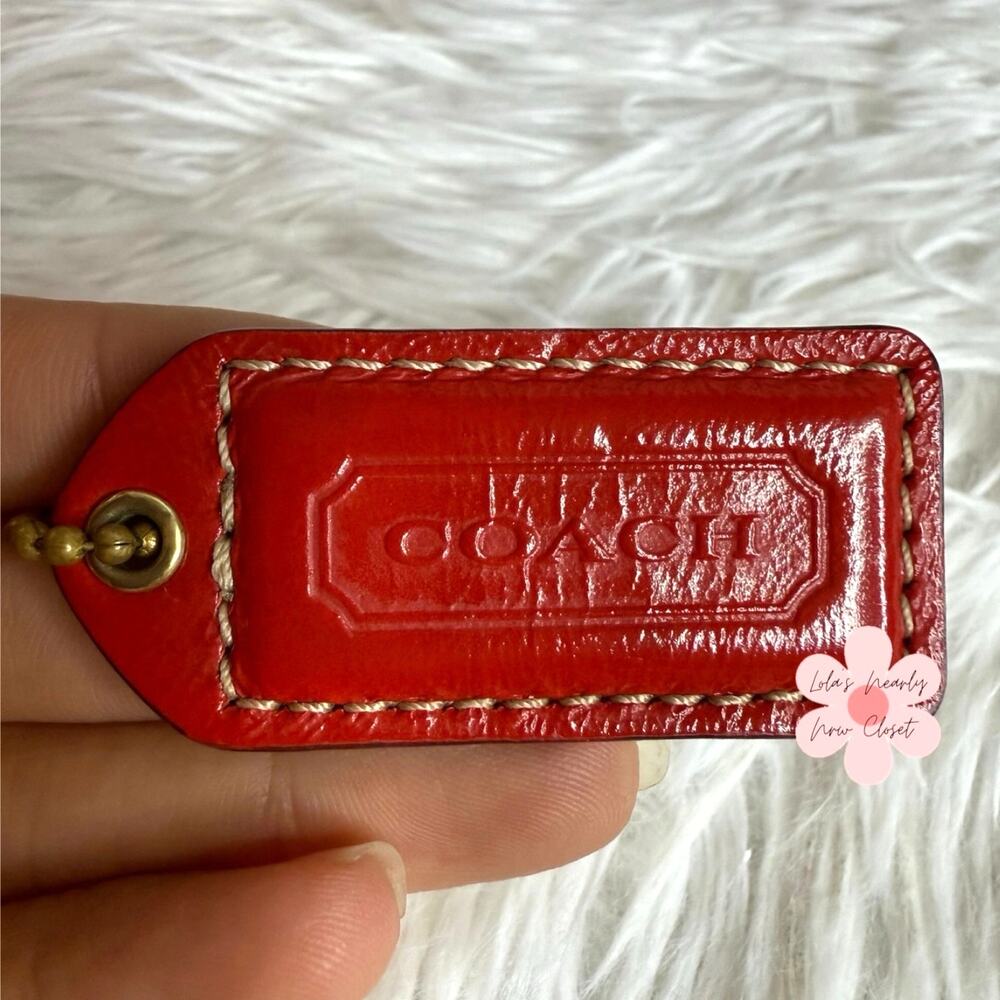 y2k 2" COACH Red Patent Leather Vintage Fob Bag Charm Hang tag Hangtag